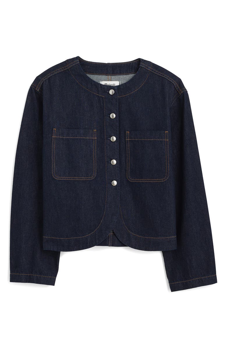 Madewell Collarless Denim Cutaway Jacket, Alternate, color, Rinse Wash