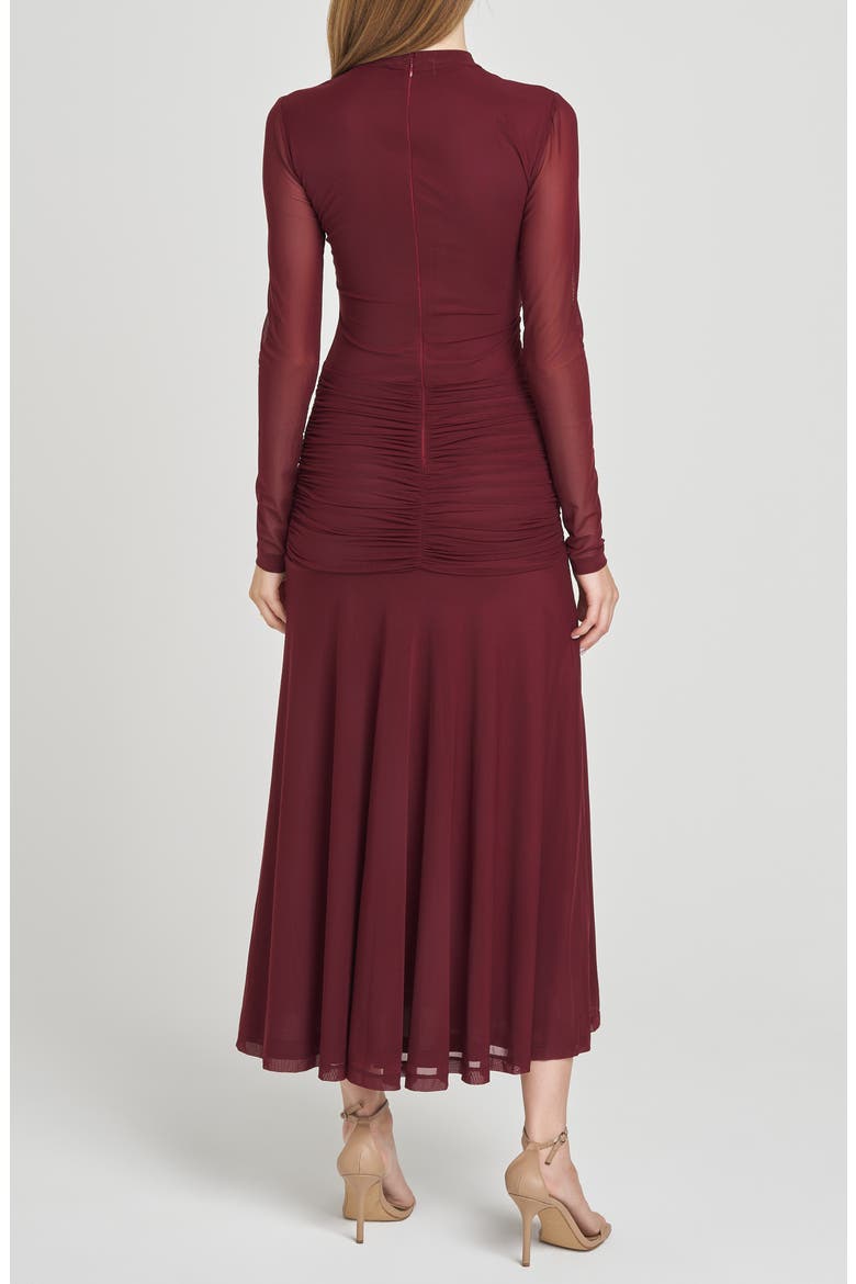 Selene Ruched Long Sleeve Dress, Alternate, color, MERLOT