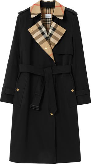 Burberry Long Check Collar Gabardine Trench Coat Nordstrom