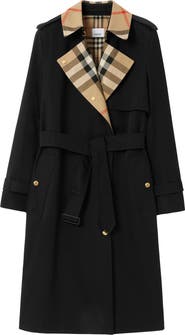 Burberry Long Check Collar Gabardine Trench Coat | Nordstrom Burberry Long Check Collar Gabardine Trench Coat | Nordstrom