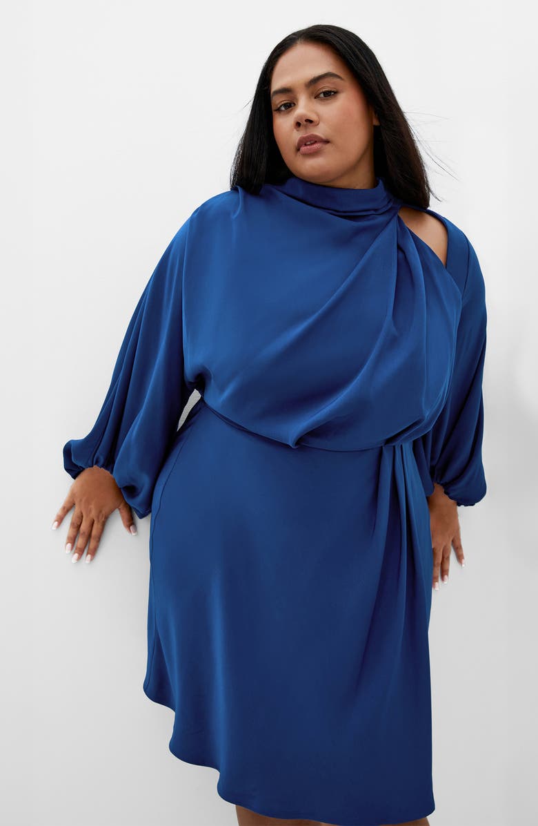 City Chic Jaylee Shoulder Cutout Long Sleeve Dress, Alternate, color, Deep Ocean