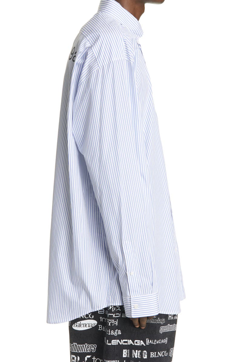 Balenciaga Stripe Cotton Button-Down Shirt, Alternate, color, 