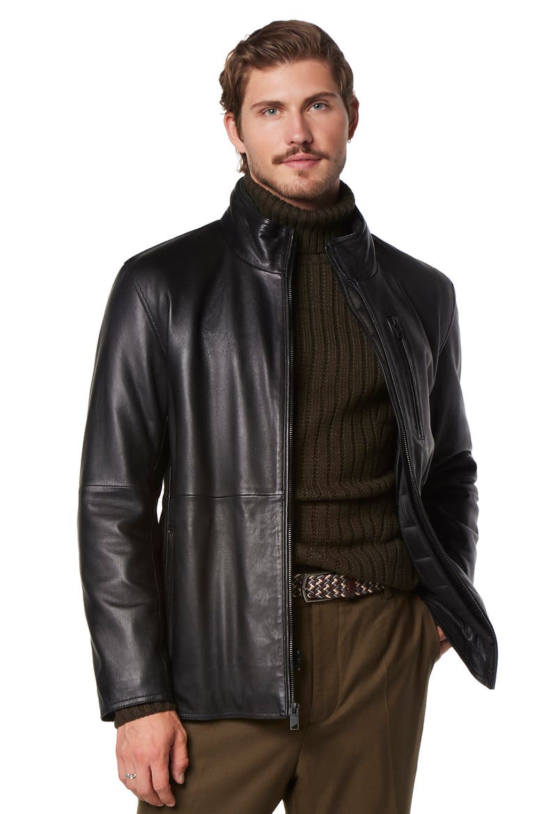 Wollman Leather Jacket, Alternate, color, BLACK