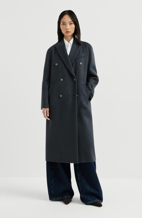 Hand-crafted coat in cashmere beaver double cloth with monili