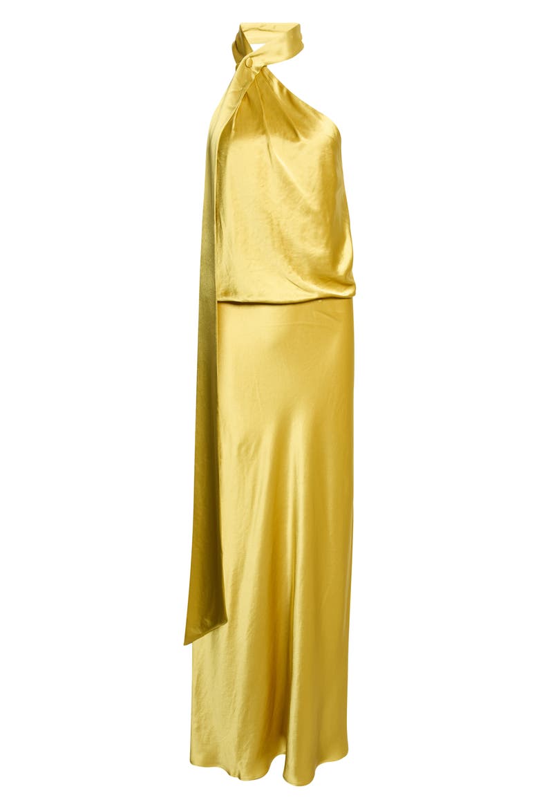 Estelle Crepe Back Satin Asymmetric Halter Neck Dress, Alternate, color, CITRON