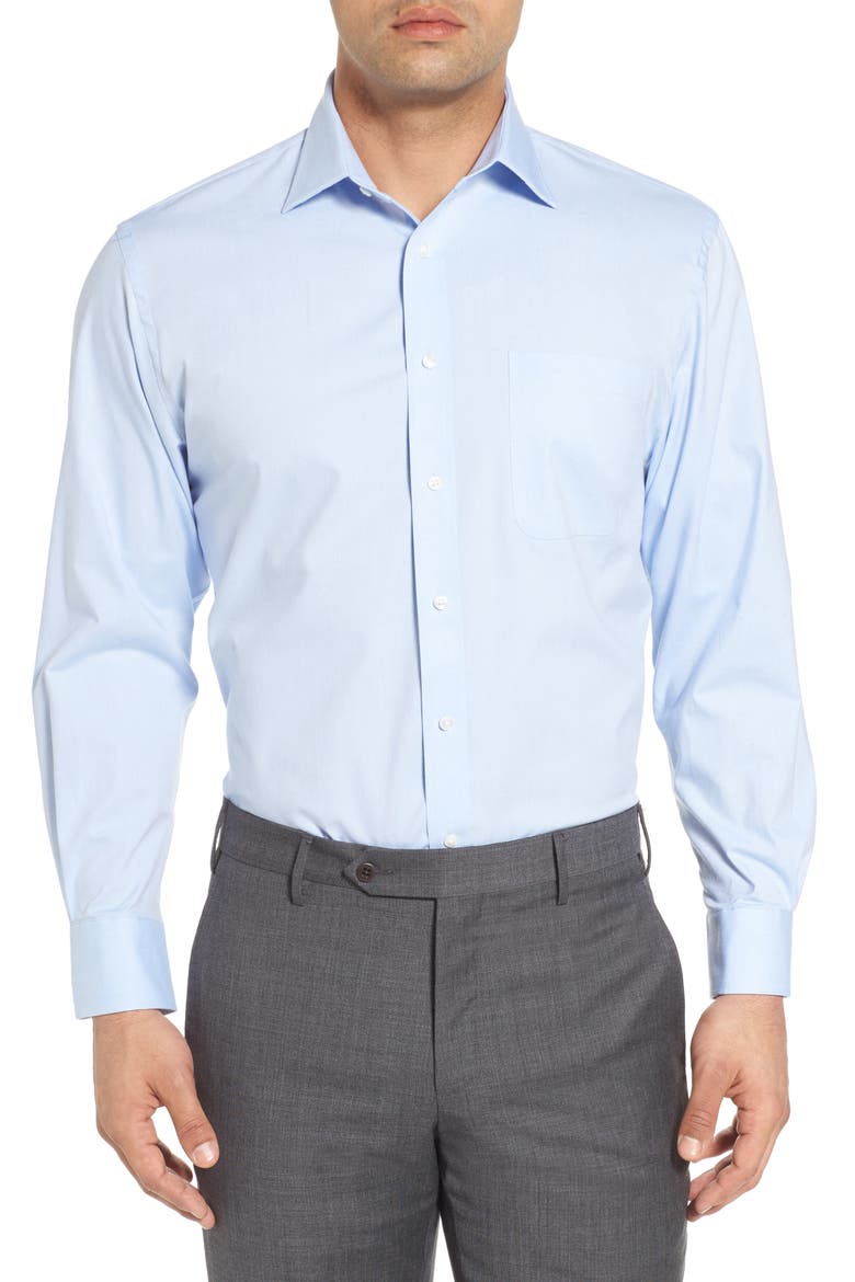 Tech-Smart Traditional Fit Stretch Pinpoint Dress Shirt, Main, color, BLUE XENON