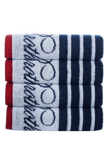 Brooks Brothers Nautical Blanket Stripe 4-pack Turkish Cotton Washcloths In White