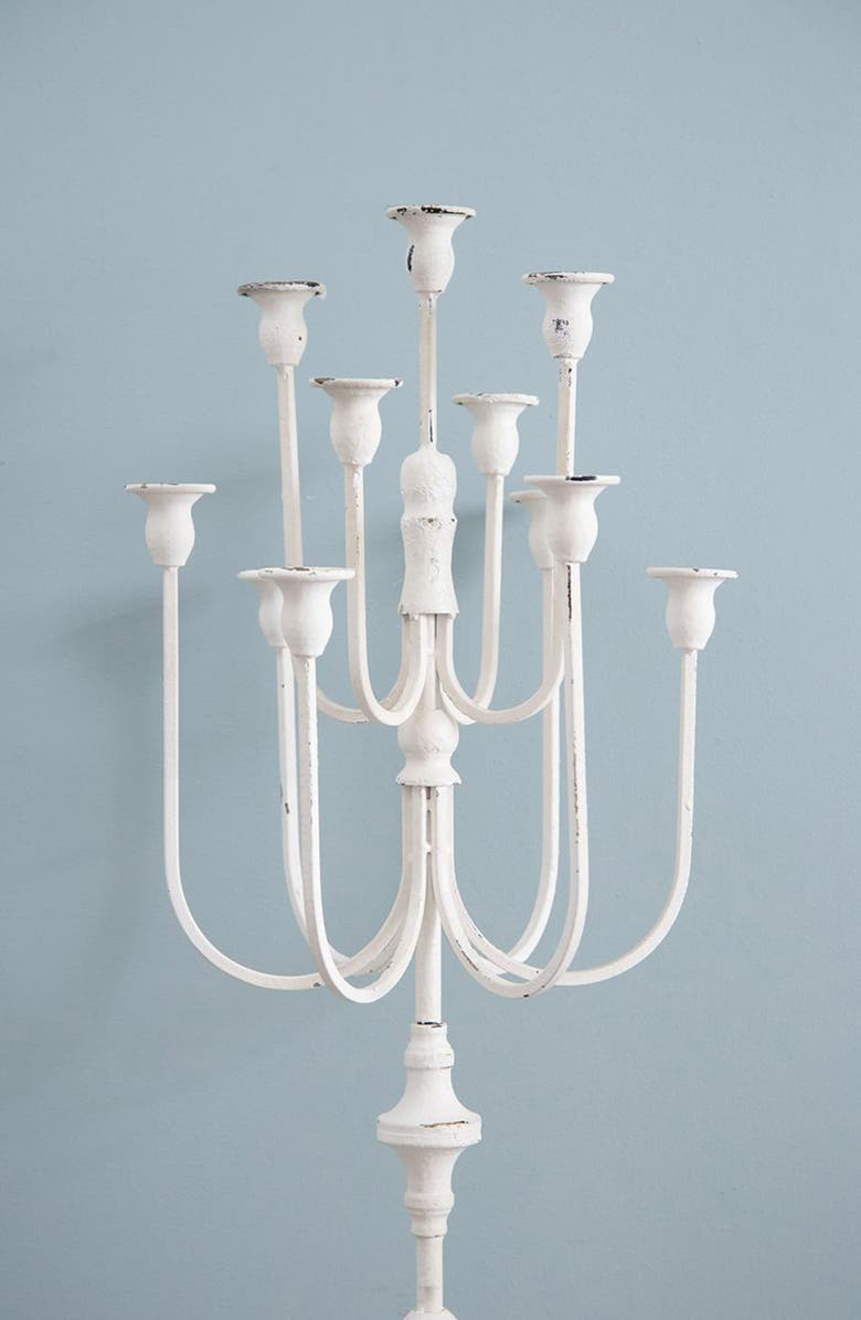 A & B Home 11-Light Candelabra, Alternate, color, Distressed White