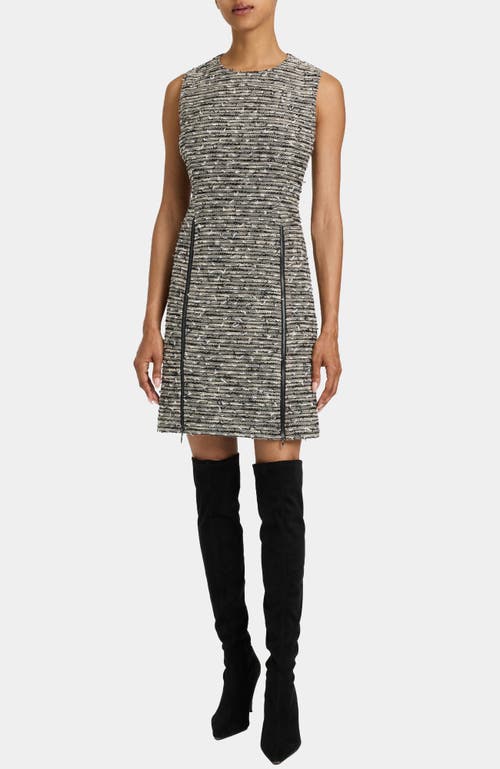 Santorelli Ida Modern Tweed Shift Dress With Skirt Zipper Detail In Black