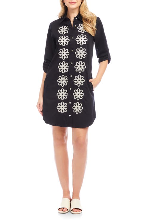 Embroidered Long Sleeve Cotton Shirtdress (Regular & Petite)