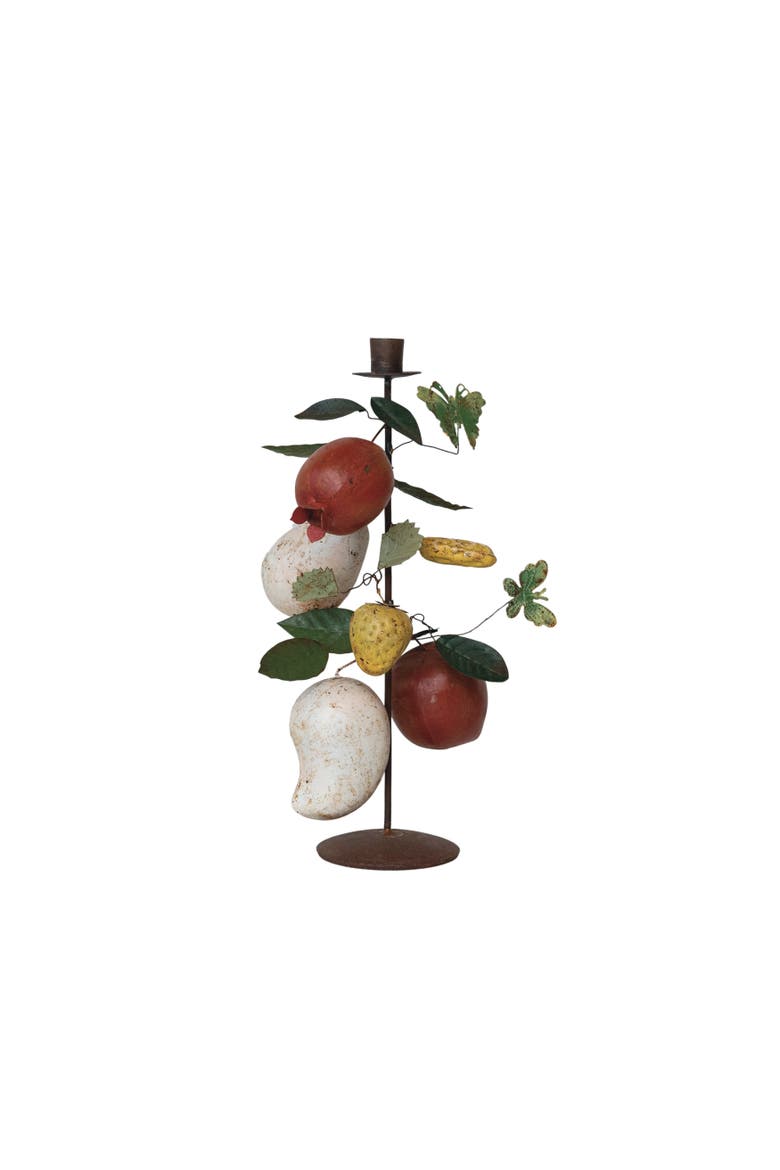 Orchard Bounty Metal Taper Candle Holder, Multicolor, Main, color, Red
