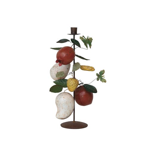 Storied Home Orchard Bounty Metal Taper Candle Holder, Multicolor