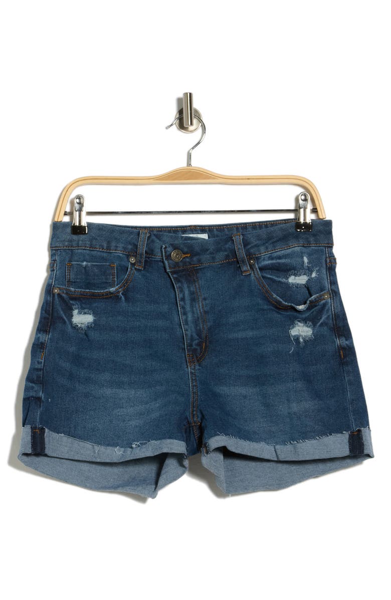 Vigoss Distressed Cuff Shorts, Main, color, Dark Wash