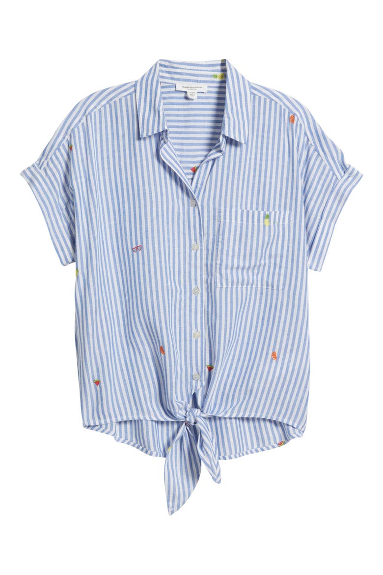 Rosie Embroidered Tie Front Short Sleeve Button-Up Shirt, Alternate, color, RIO FESTIVAL