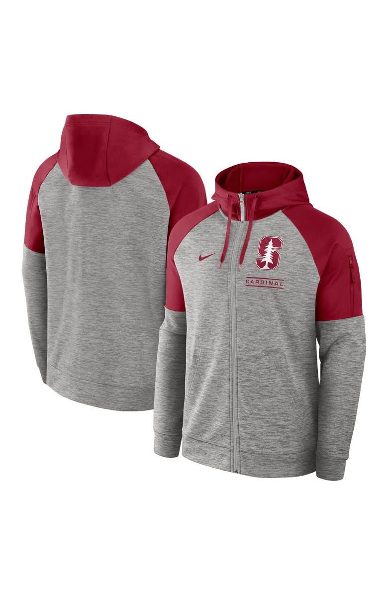 Nike Men's Nike Heather Gray Stanford Cardinal Fitness Raglan Performance Full-Zip Hoodie, Main, color, Heather Gray