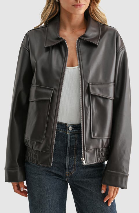 Faux Leather Bomber Jacket