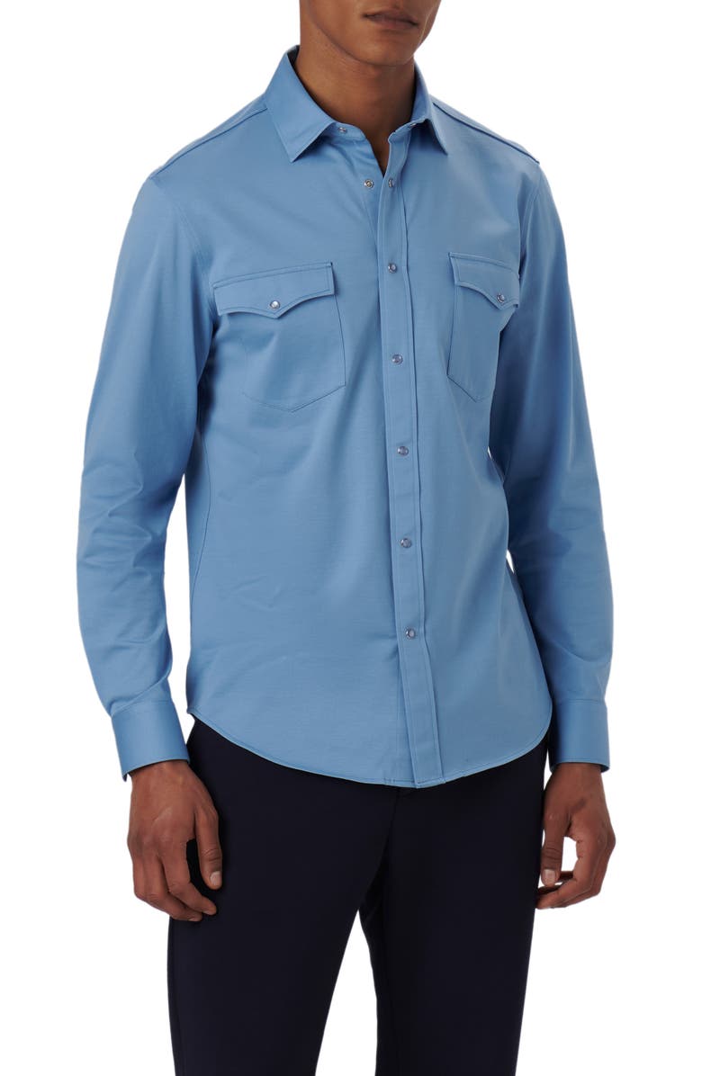 Bugatchi Bill OoohCotton<sup>®</sup> Snap-Up Western Shirt, Main, color, Air Blue