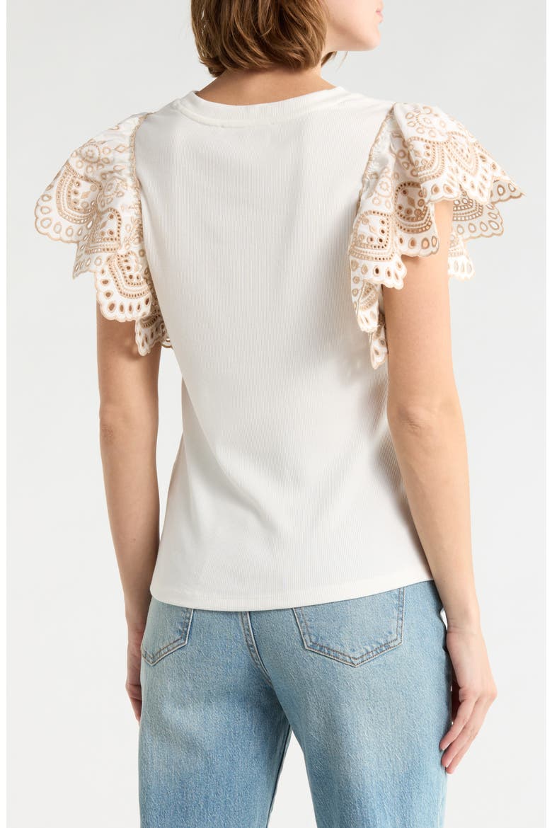 Embroidered Cap Sleeve Top, Alternate, color, IVORY/ BEIGE