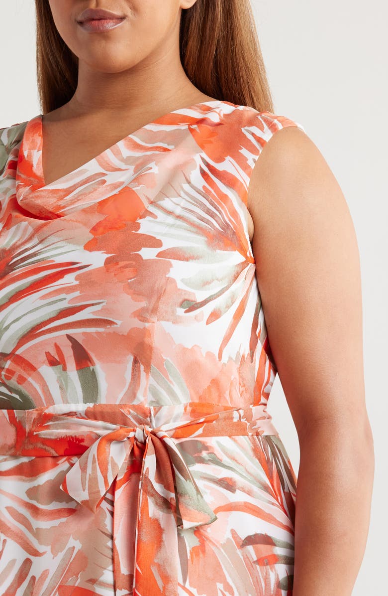 KASPER Botanical Print Cowl Neck Midi Dress, Alternate, color,