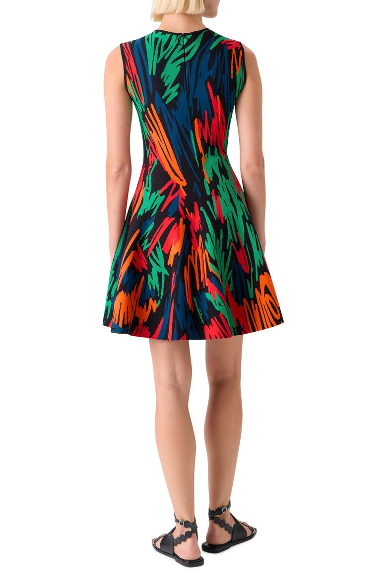 Oversize Scribble Jacquard Knit Fit & Flare Dress, Alternate, color, BLACK-MULTI