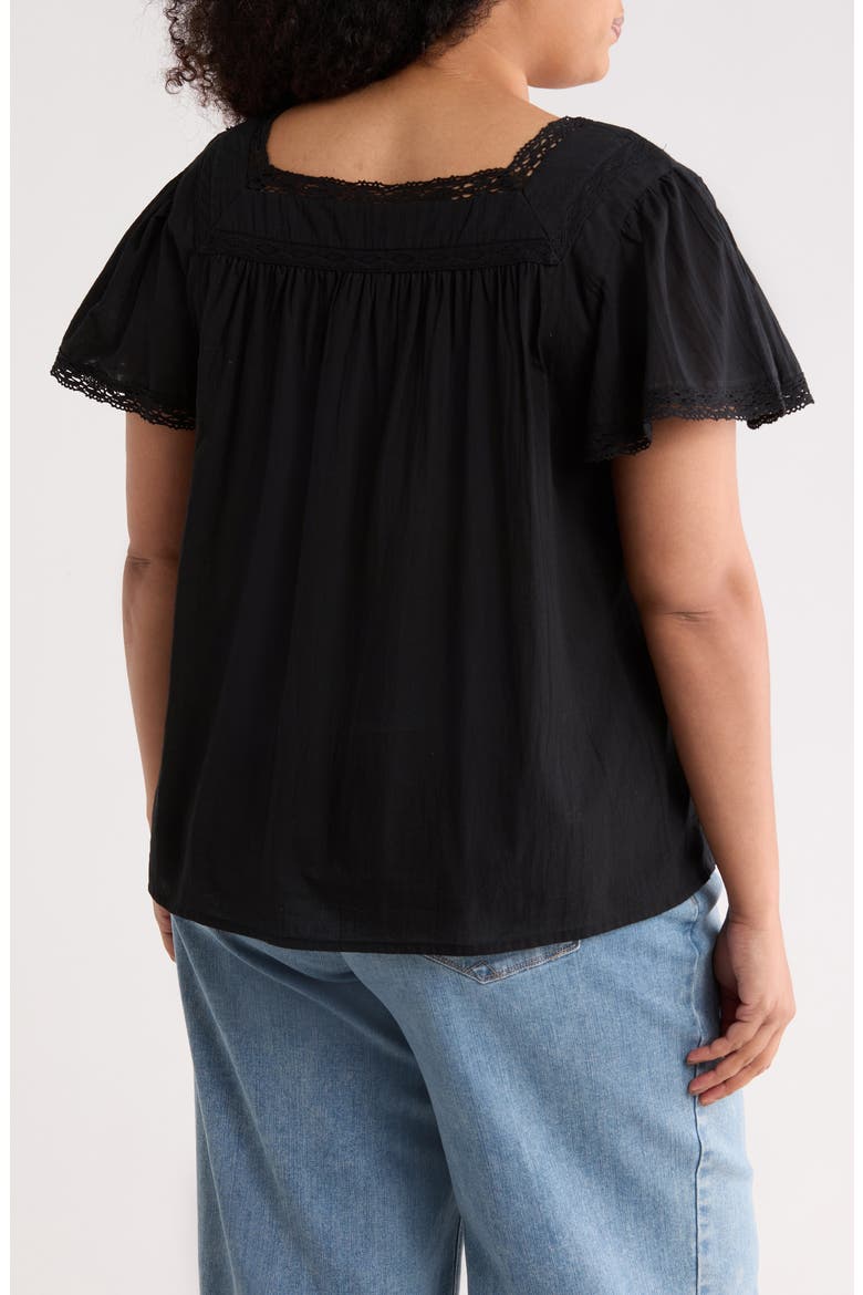 Crochet Inset Square Neck Top, Alternate, color, BLACK