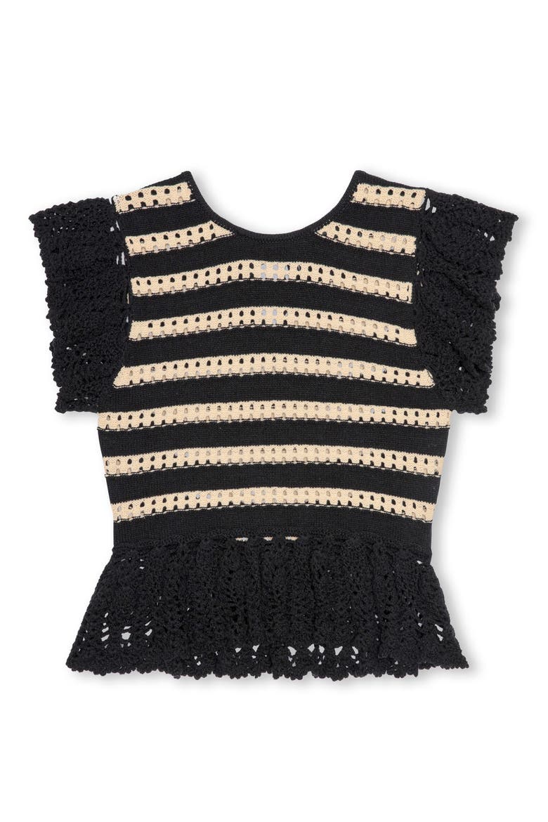 Coen Ruffle Sleeve Peplum Sweater, Alternate, color, BLACK OAT STRIPE
