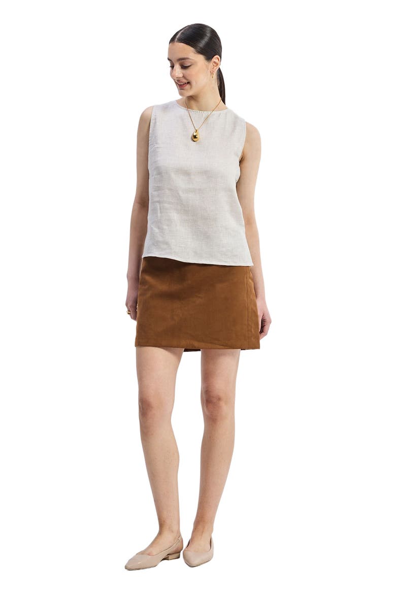 Boat Neck Top in Checkered Linen, Main, color, Linen Check