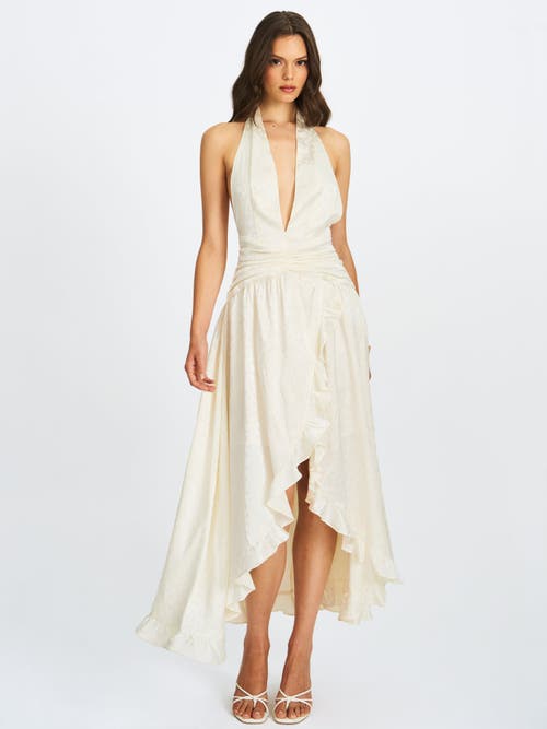 Miss Circle Nalani Floral Ruffled Halter Maxi Dress In Neutral