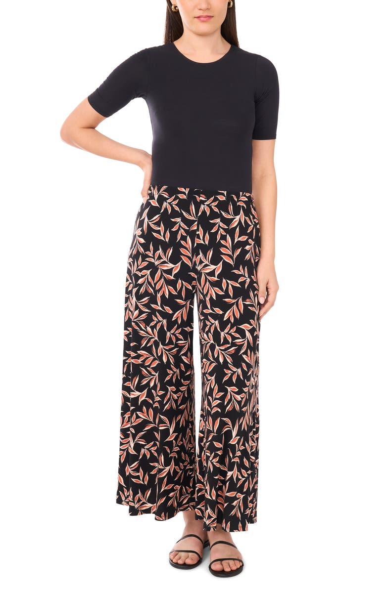 Vince Camuto Print Pull-On Wide Leg Pants, Alternate, color, Rich Black