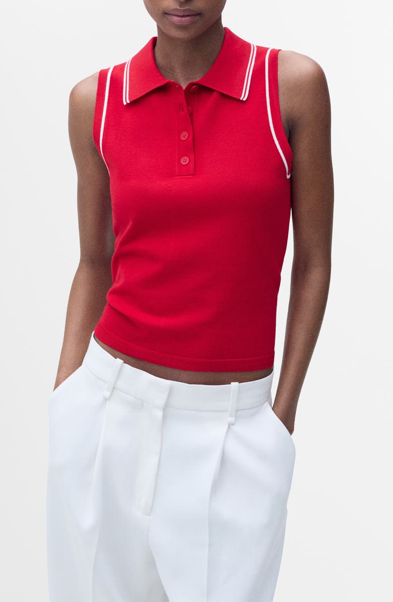 MANGO Tipped Sleeveless Knit Polo, Main, color, Red