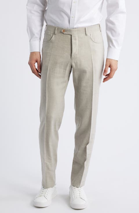 Trim Fit 5-Pocket Slub Linen & Wool Dress Pants (Regular & Big)