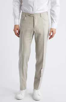 Canali Trim Fit 5-Pocket Slub Linen & Wool Dress Pants