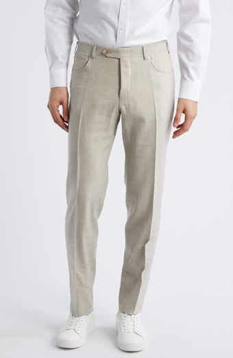 Canali Trim Fit 5-Pocket Slub Linen & Wool Dress Pants