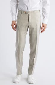 Canali Trim Fit 5-Pocket Slub Linen & Wool Dress Pants