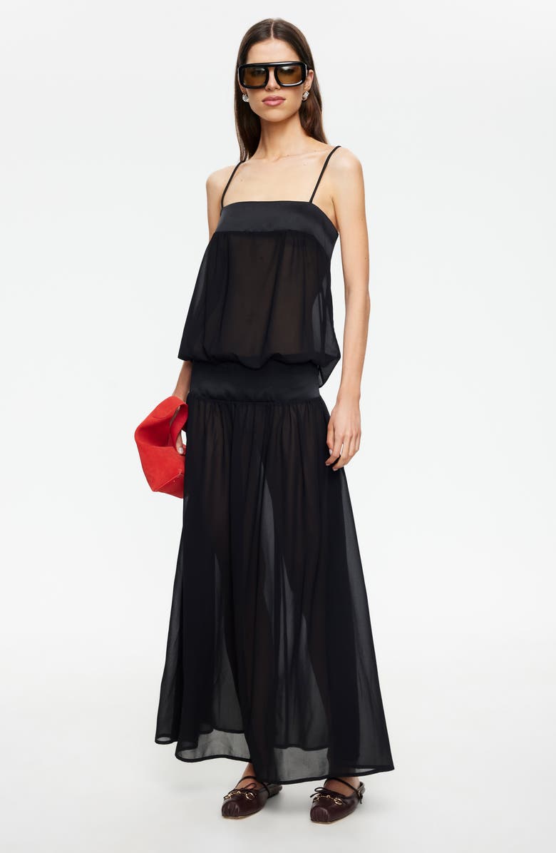 LIONESS Gracia Sleeveless Chiffon Maxi Dress, Alternate, color, Noir