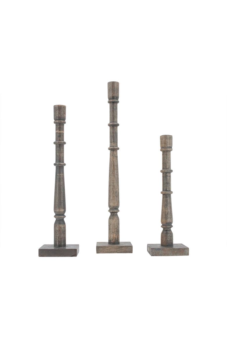 Tapered Candle Holder, Grey Wood, Main, color, Grey