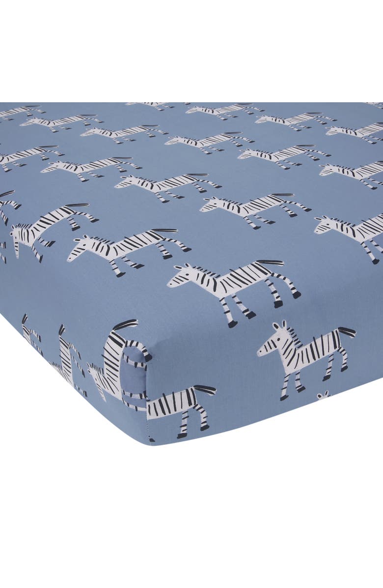 Lambs & Ivy Signature Zebra Organic Cotton Breathable Fitted Crib Sheet, Main, color, Blue
