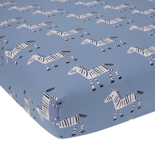 Lambs & Ivy Signature Zebra Organic Cotton 2-pack Fitted Crib Sheets In Blue