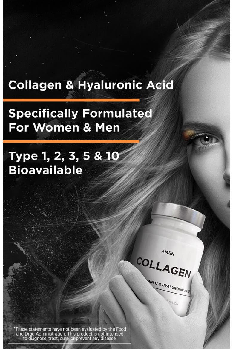 Amen Collagen Peptides + Hyaluronic Acid & Vitamin C, Alternate, color, White
