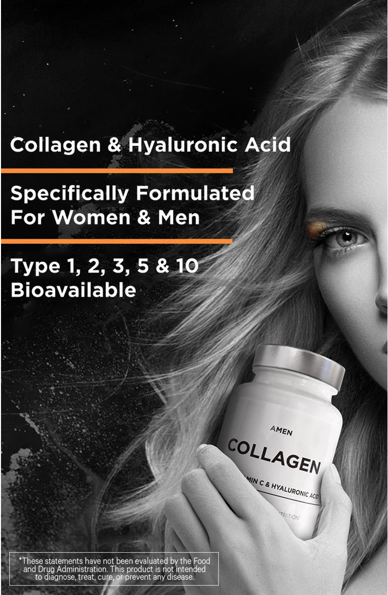 Codeage Amen Collagen Peptides + Hyaluronic Acid & Vitamin C, Alternate, color, White