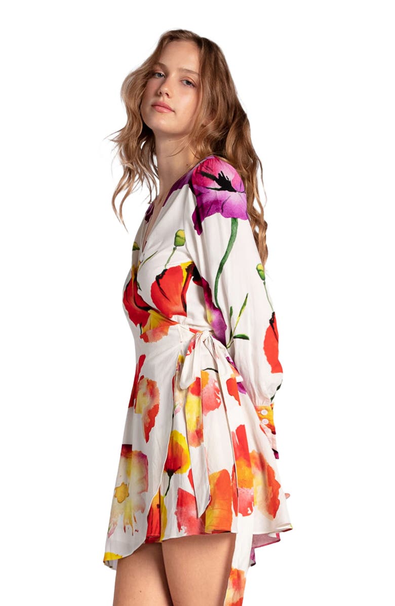 Belle & Bloom The Dancer Longsleeve Mini Wrap Dress, Alternate, color, Wild Poppies
