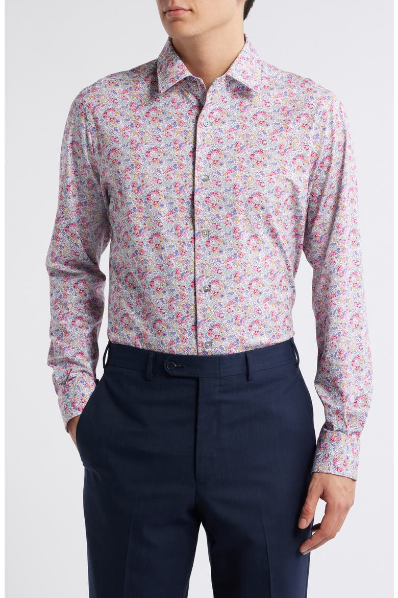 Garden Floral Print Knit Cotton Blend Dress Shirt, Main, color, MULTI