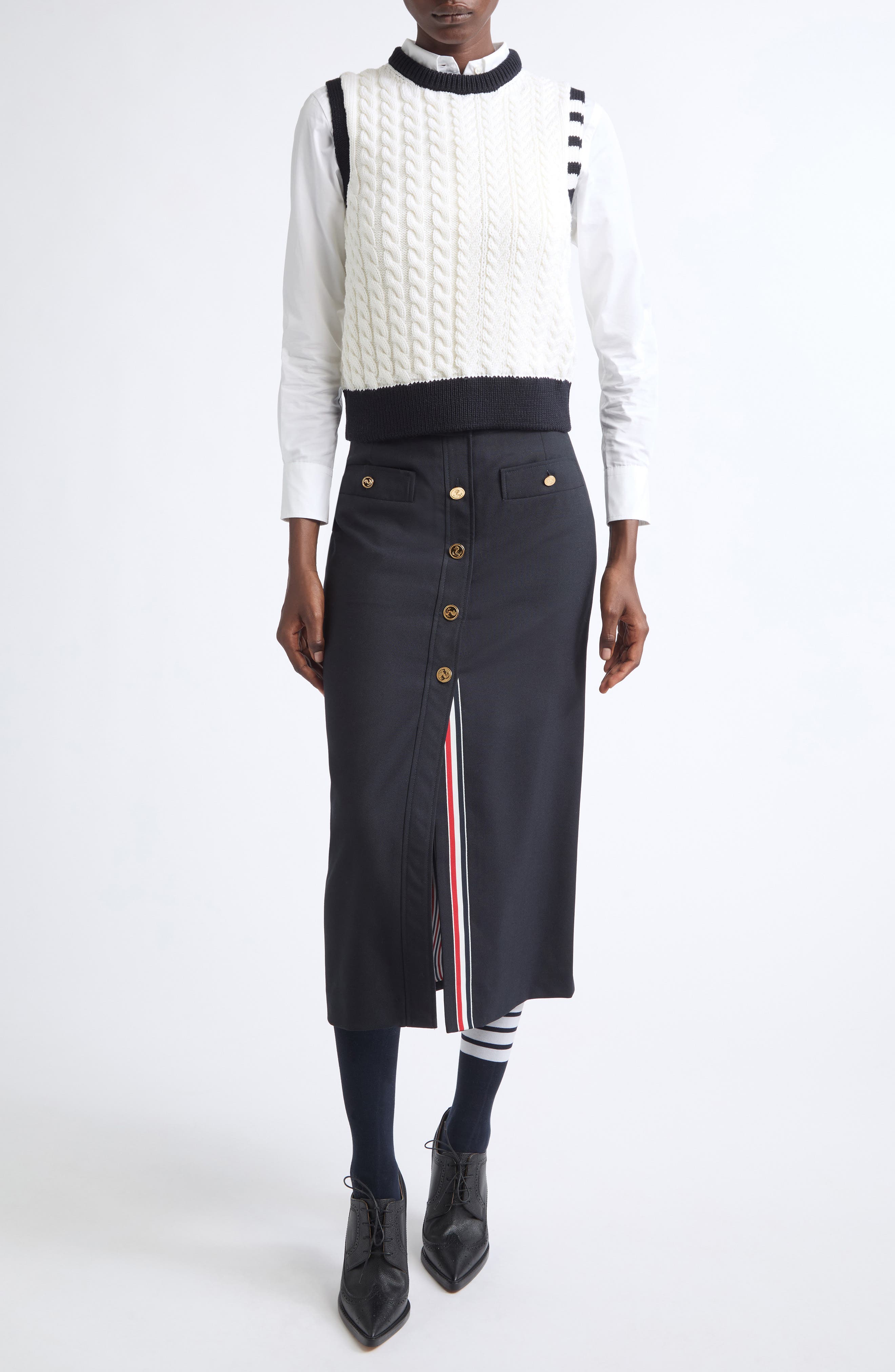 Thom Browne Aran Cable Merino Wool Shell Top (Women) | Nordstrom