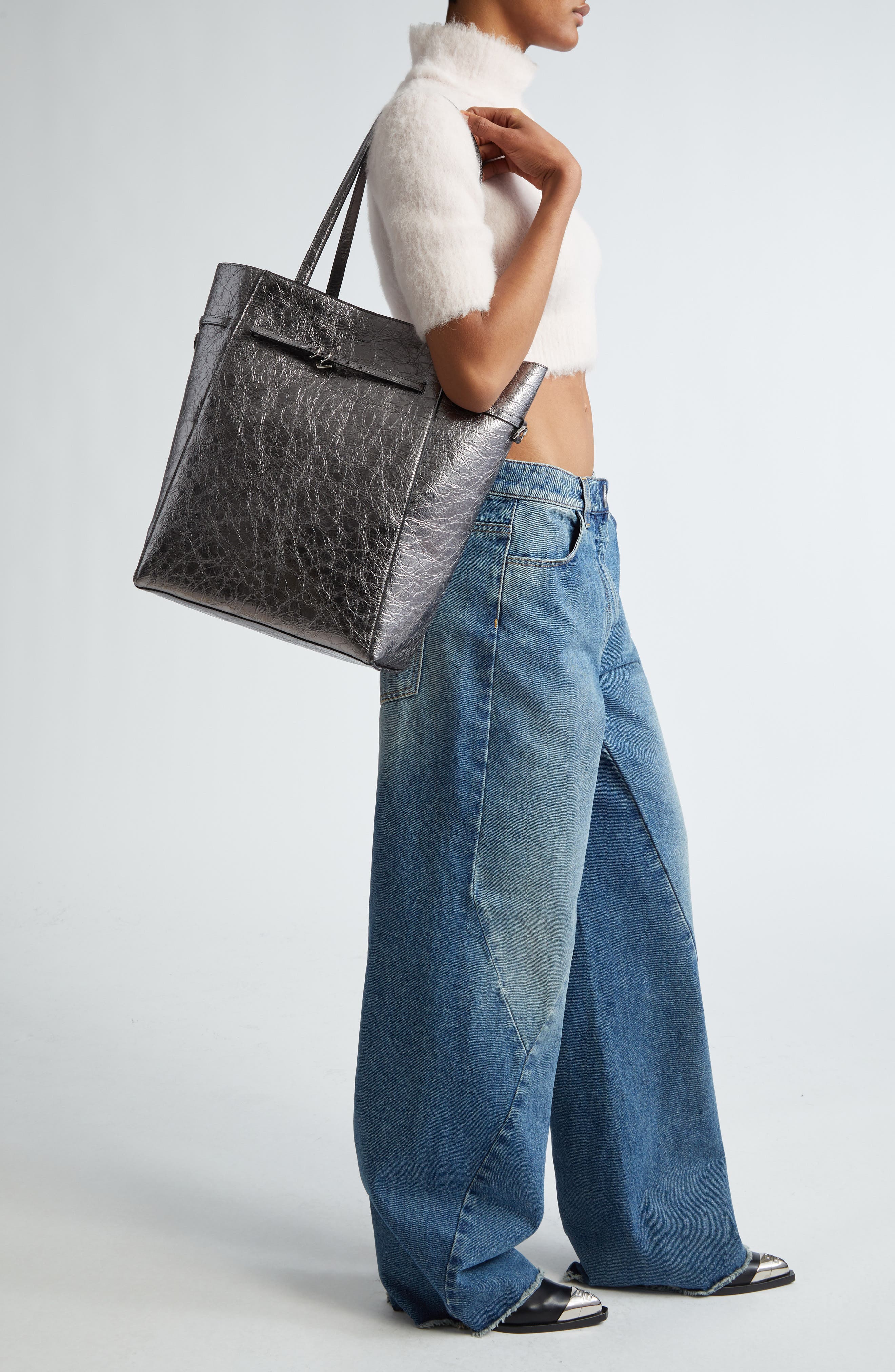 Givenchy Medium Voyou Metallic Leather North/South Tote, Alternate, color, 