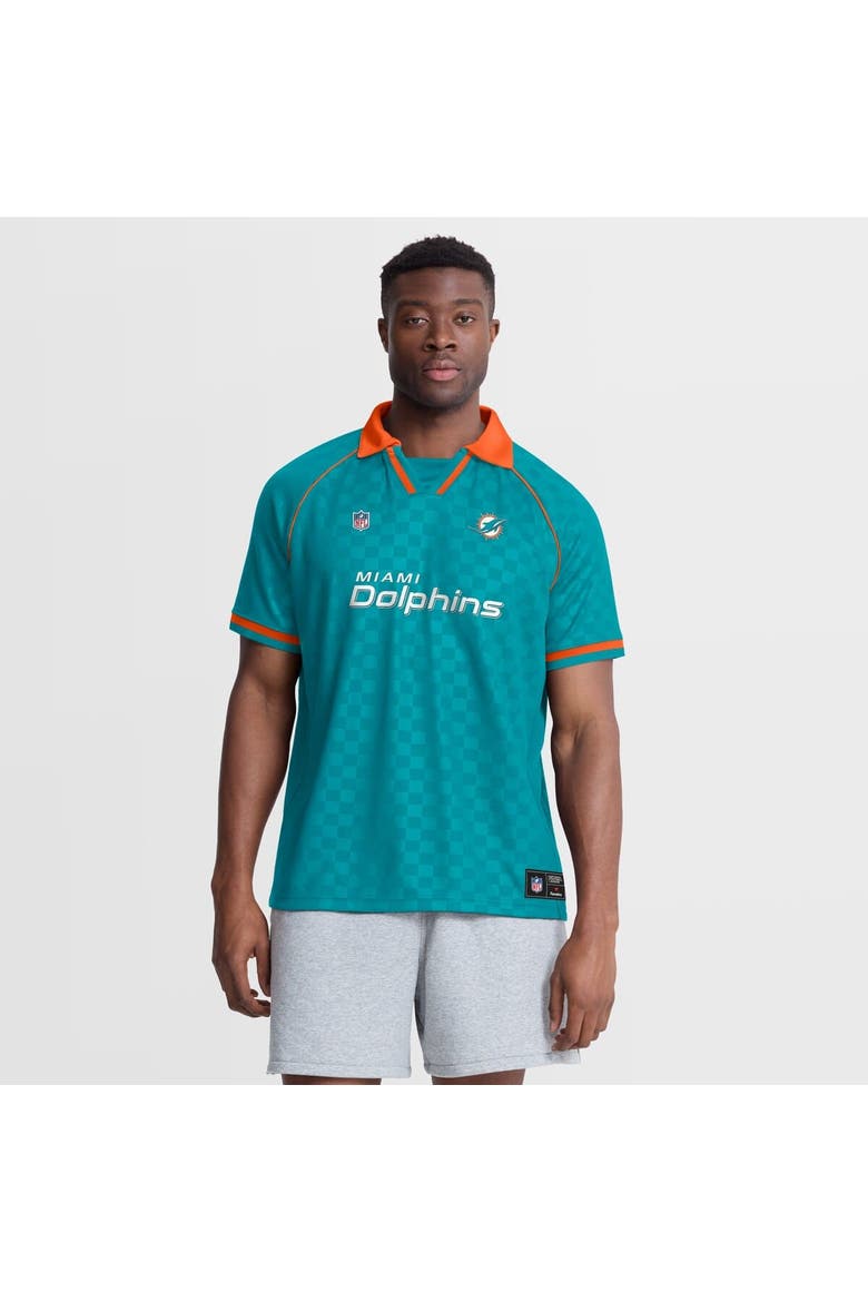 Men's Fanatics Aqua/Orange Miami Dolphins Homerun Raglan V-Neck Polo, Main, color, Aqua