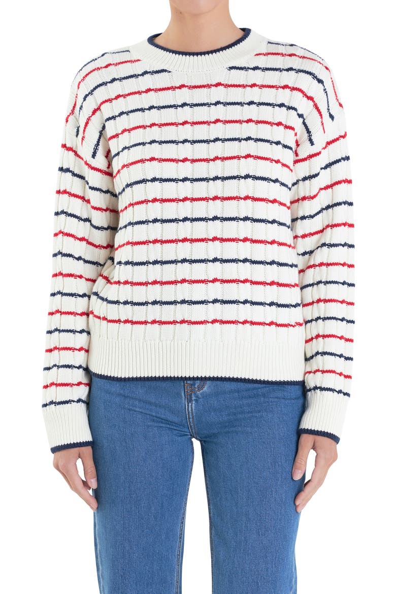 Stripe Cable Stitch Sweater, Alternate, color, OFF WHITE