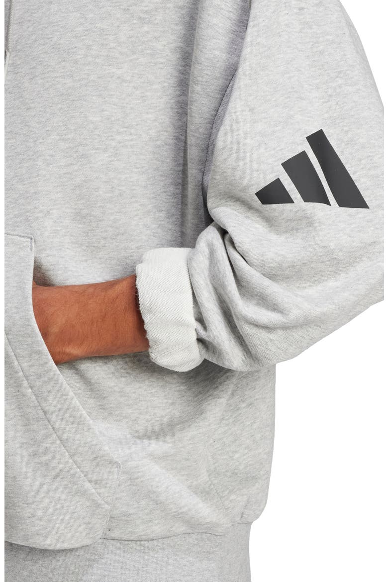 Essentials Loose 3-Bar Hoodie, Alternate, color, MEDIUM GREY HEATHER/ BLACK