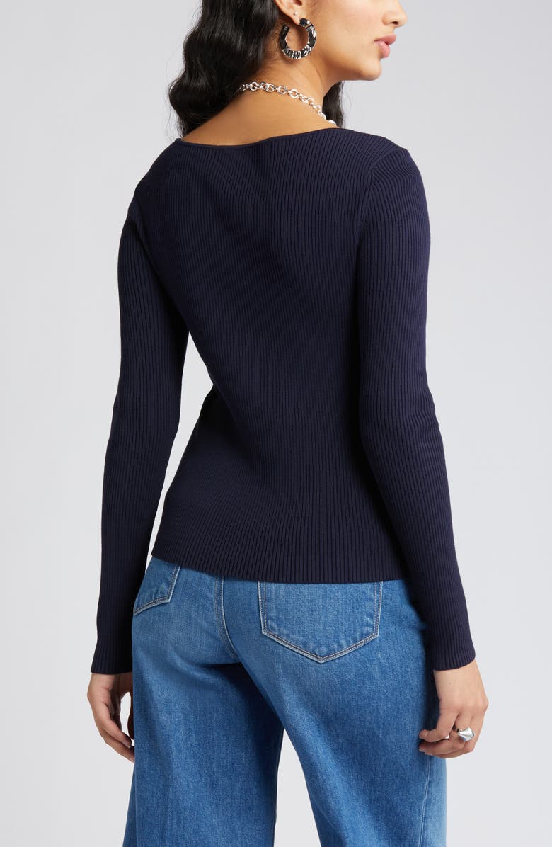 Open Edit Sweetheart Neck Rib Top, Alternate, color, Navy Baritone