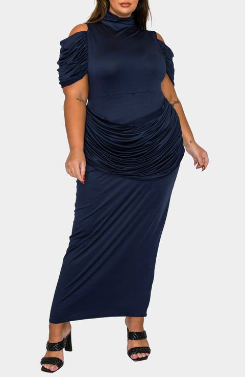 Seraphina Cold Shoulder Ruched Maxi Dress (Plus)