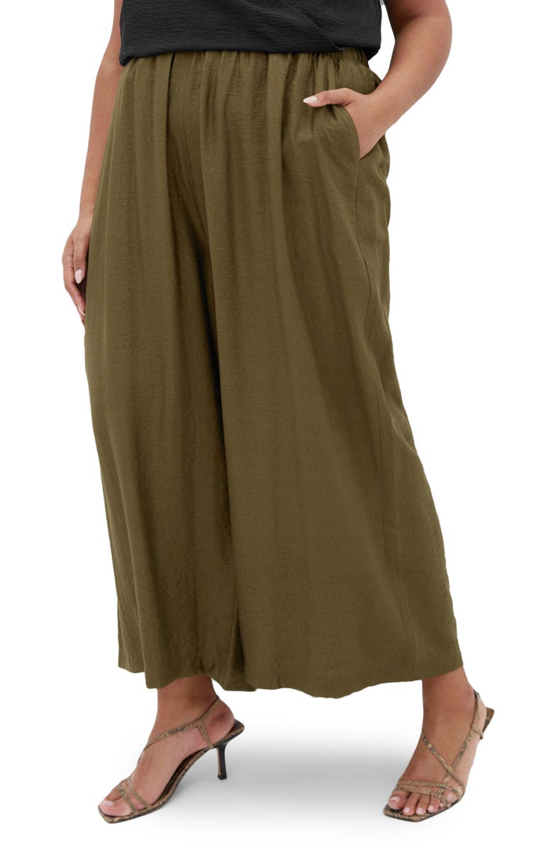 City Chic Sasha Wide Leg Pull-On Pants, Main, color, Khaki